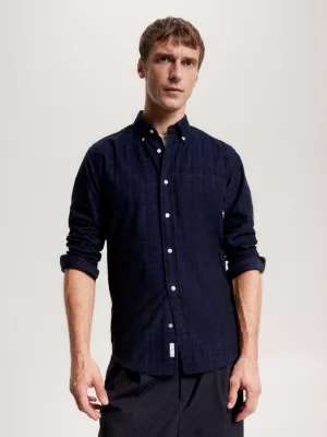 Camisa de veludo cotelê xadrez tartan de corte regular