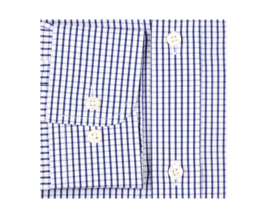 Chemise coton blanche carreaux marine - Poche - SCOTT