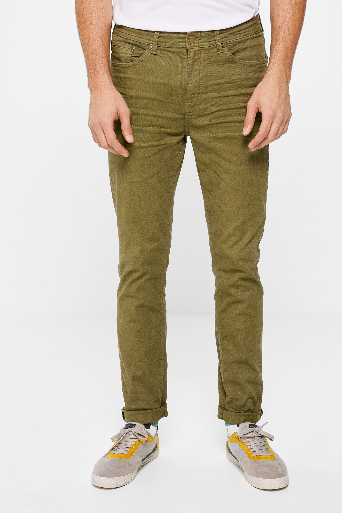 Calça jeans skinny de 5 bolsos, lavagem cáqui escuro