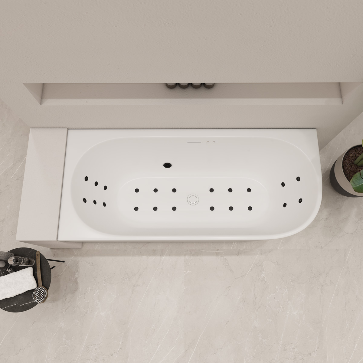 Saniclear Lilla bubbelbad 180x80cm links wit glans elektronisch 6 4 hydro en 12 aerojets zwart