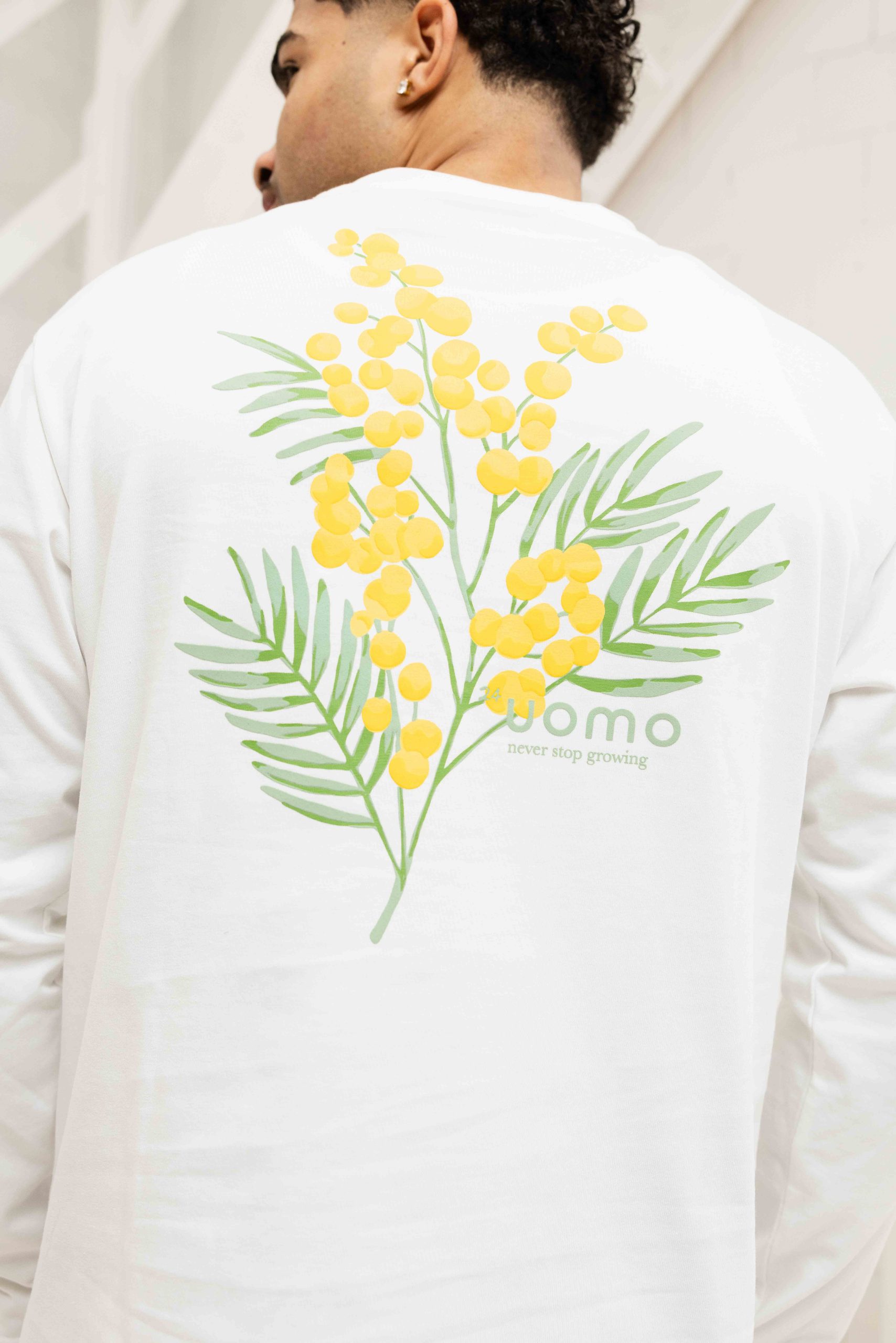 24 Uomo Flower Longsleeve Shirt Heren Gebroken Wit