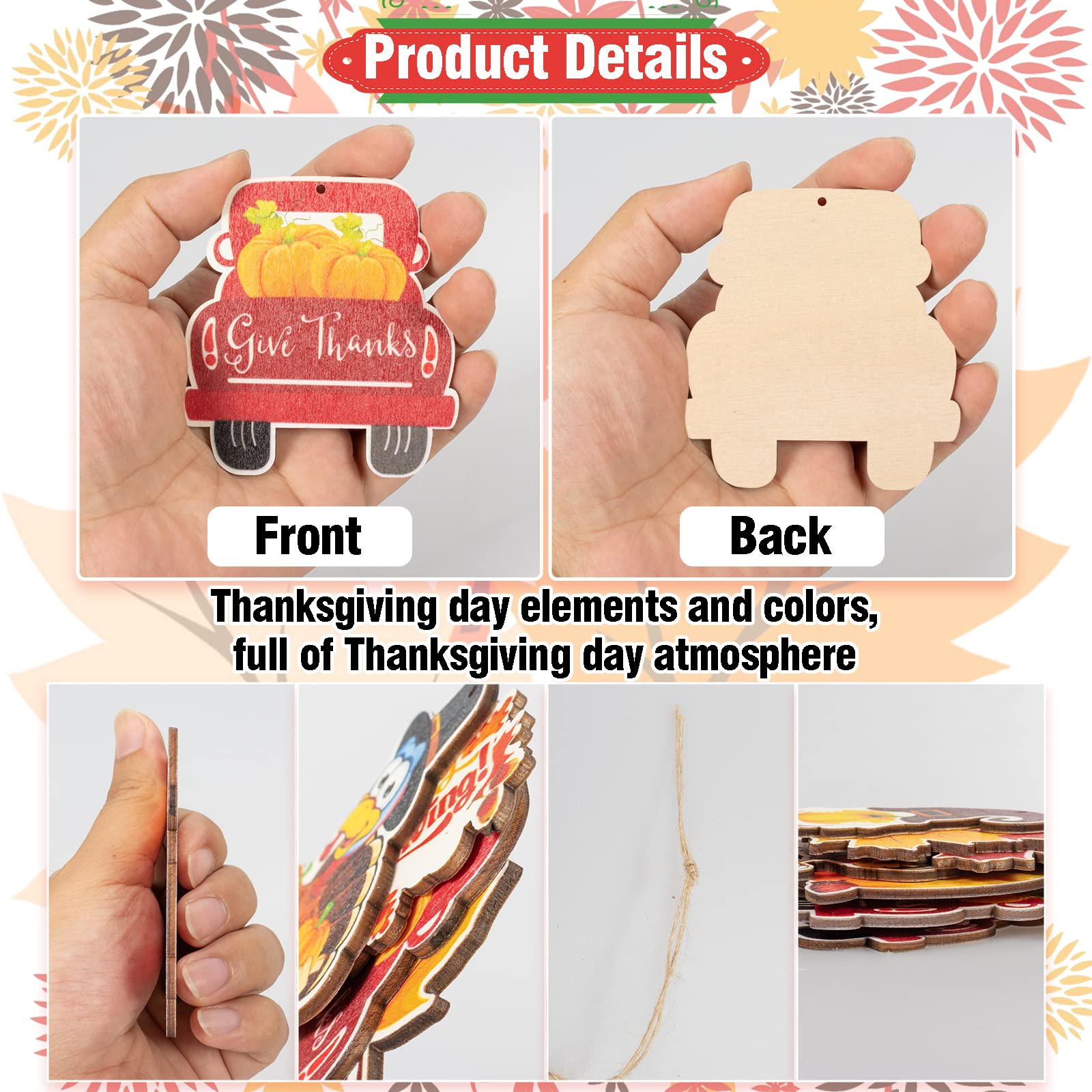 (36er Set) Holz Herbst Aufhänger Home Deko Thanksgiving Ornament - Happy Thanksgiving