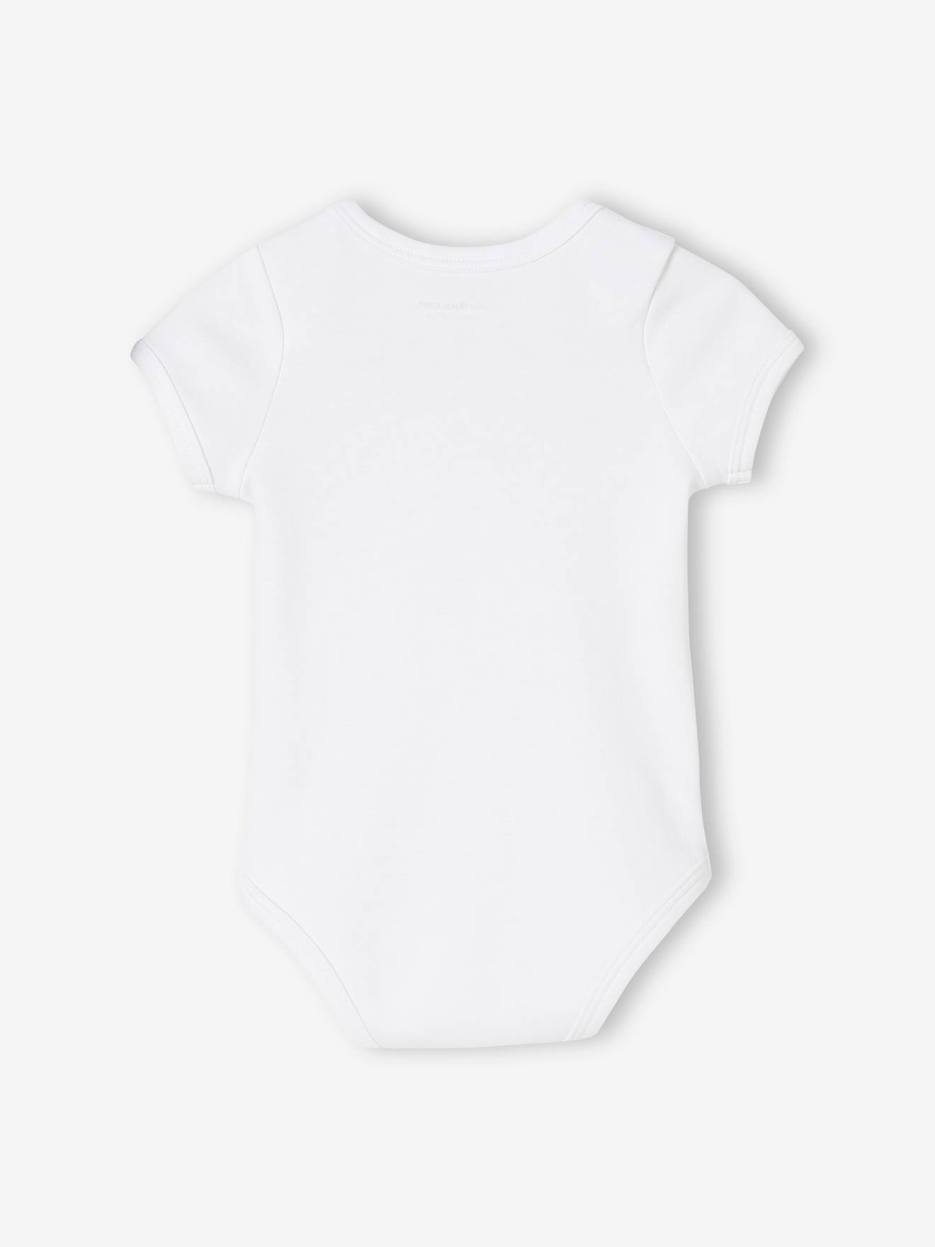 Pacote com 5 bodies de malha interlock de manga curta com abertura americana, branco claro, bicolor/multicolorido para bebês.
