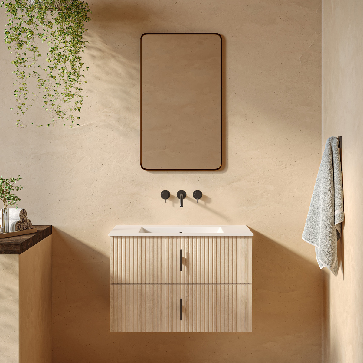 Muebles Raya onderkast ribbelfront 80cm met 2 softclose lades naturel eiken
