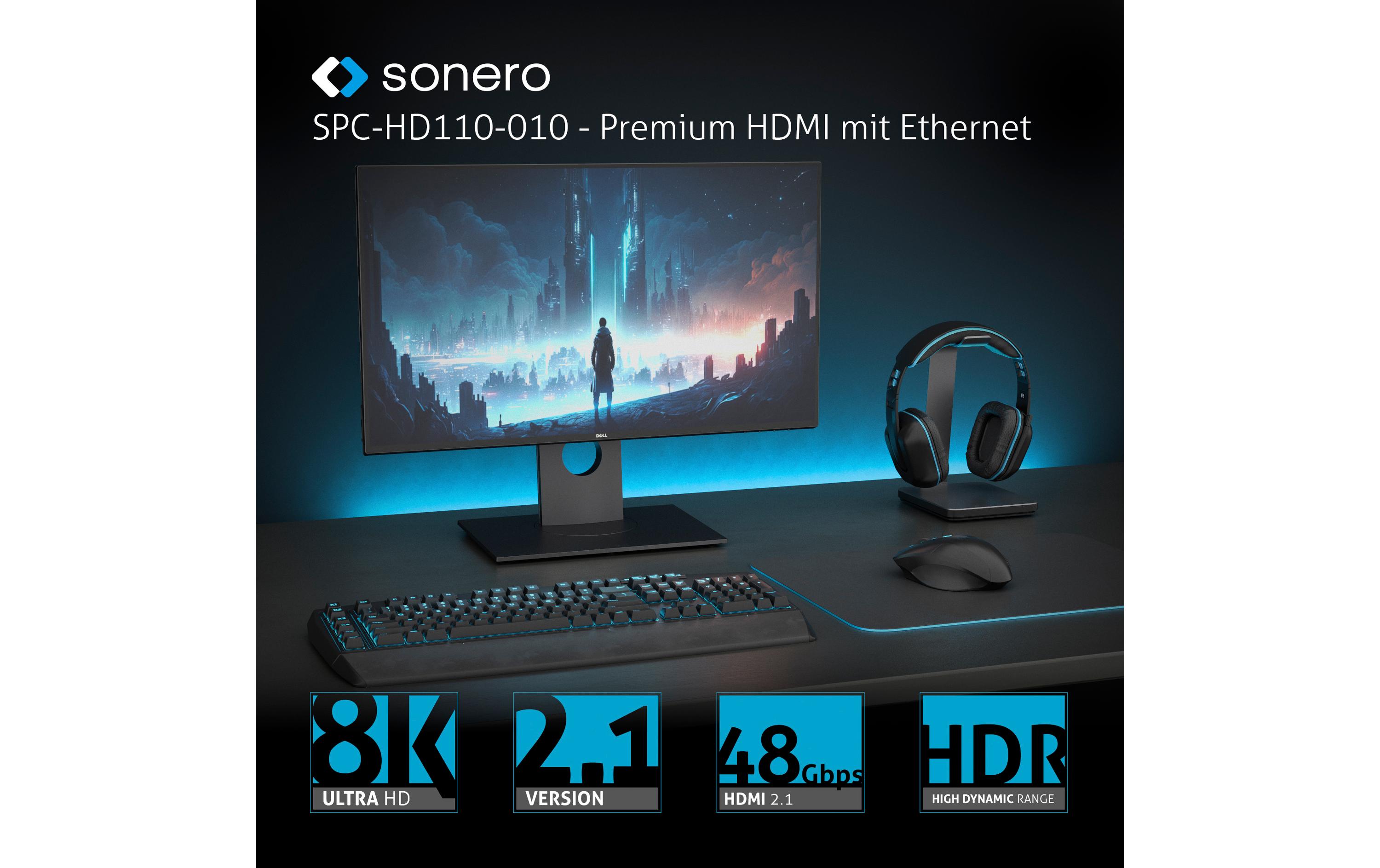 Kabel 8K HDMI - HDMI, 1 mHDMI auf HDMI Kabel - 8K60 - grau/blau - 1.00m
