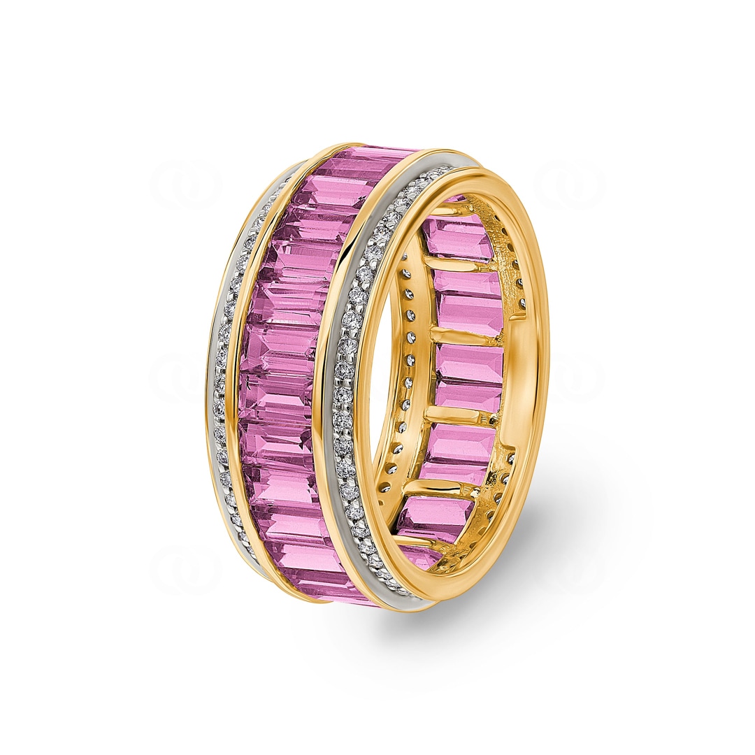 Ring 750/18 K Gelbgold mit pinken Saphiren & Diamanten 0.41 ct H/si