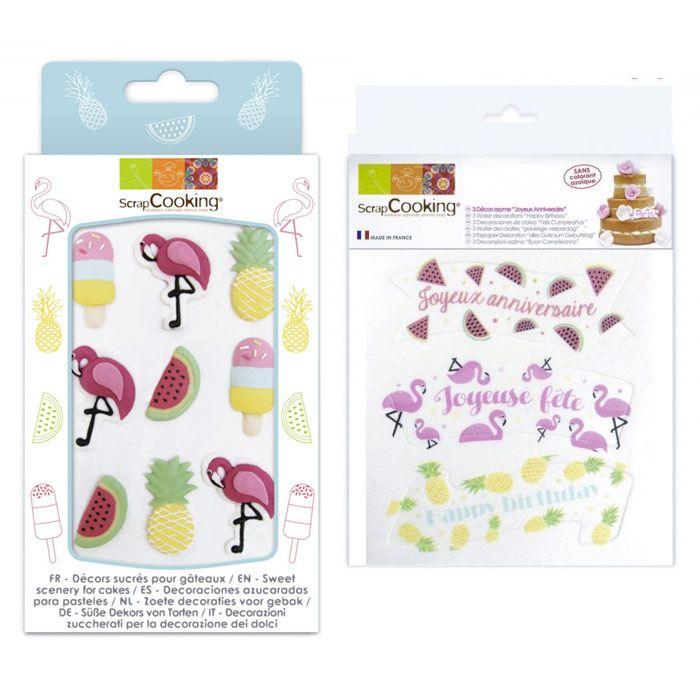 Kit anniversaire Tropical - décors sucrés et décors azyme Scrapcooking