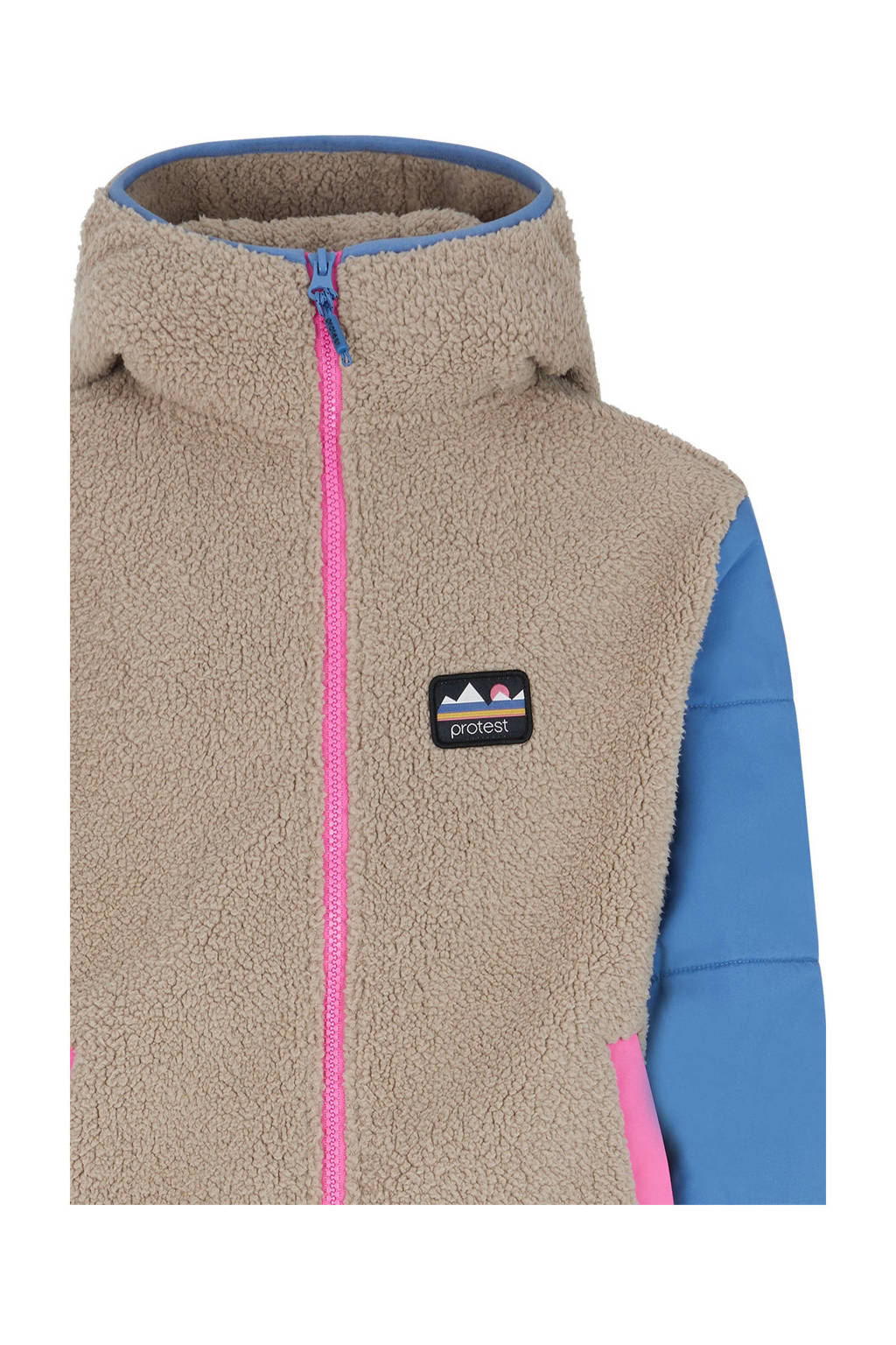 Protest sweatvest lichtbruin/blauw/roze