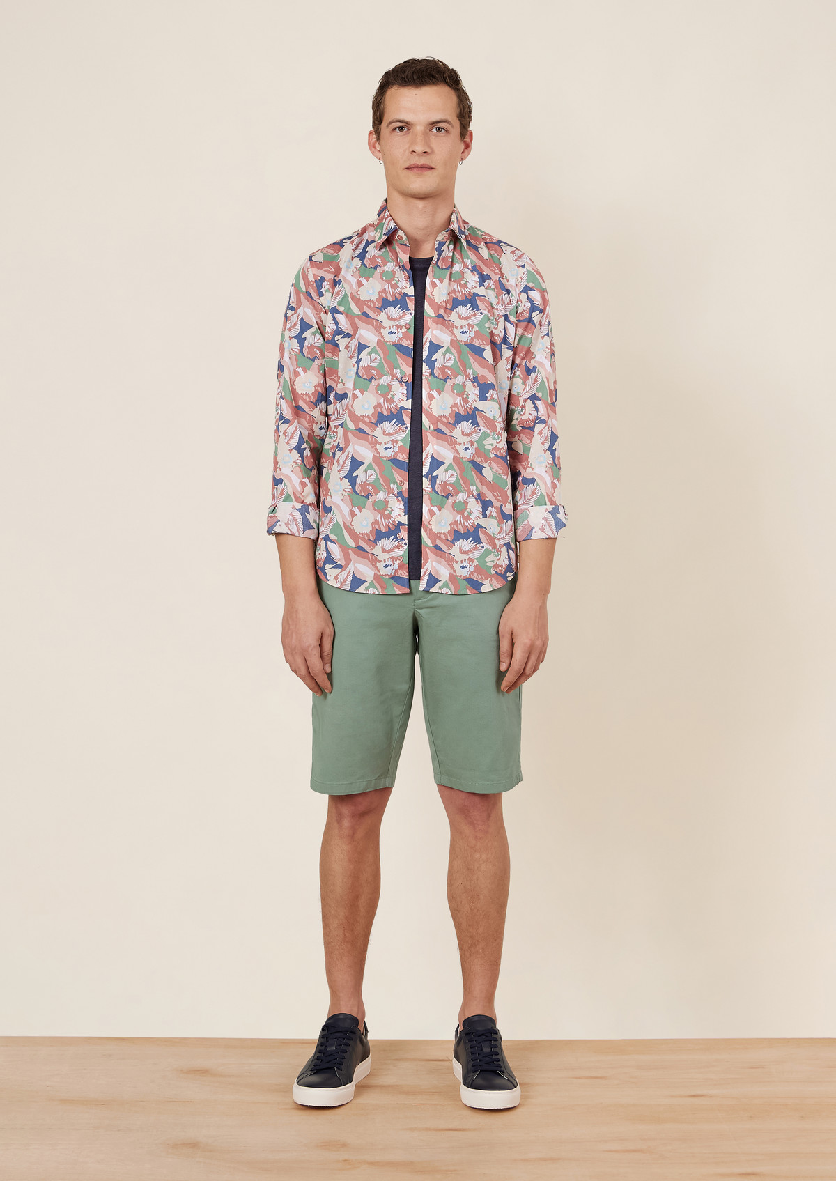 Bermuda en coton stretch uni vert