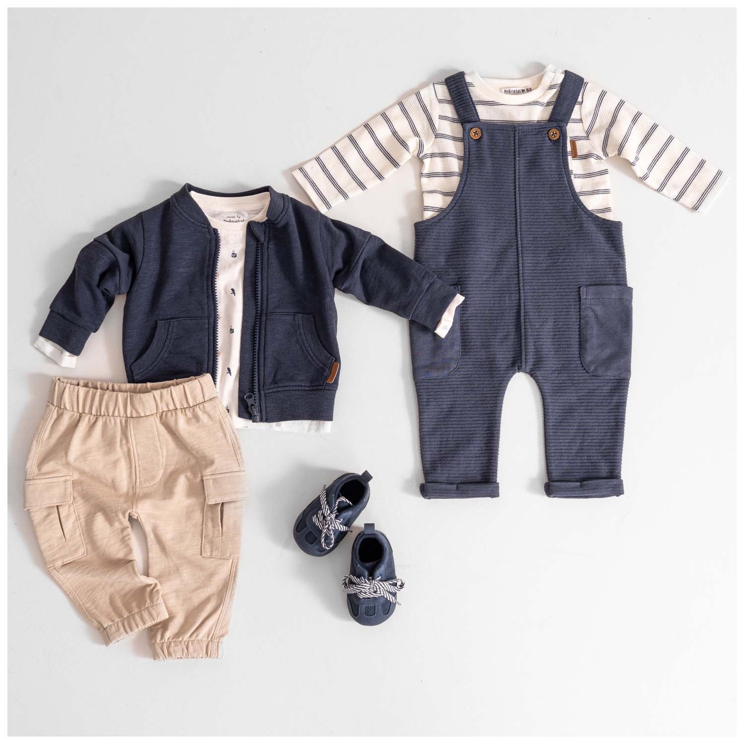 Prénatal baby tuinpak mouwloos effen denim