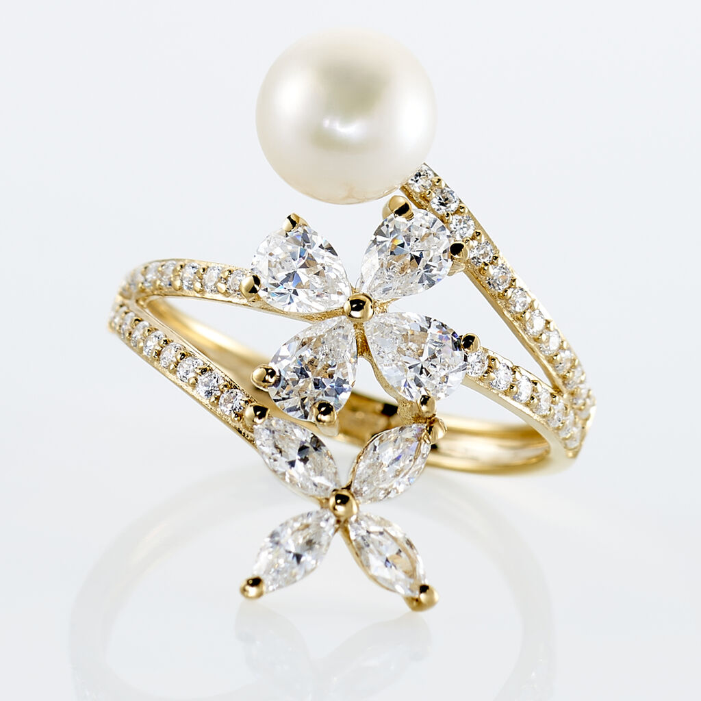 Bague Norah Or Jaune Perle De Culture Et Oxyde De Zirconium
