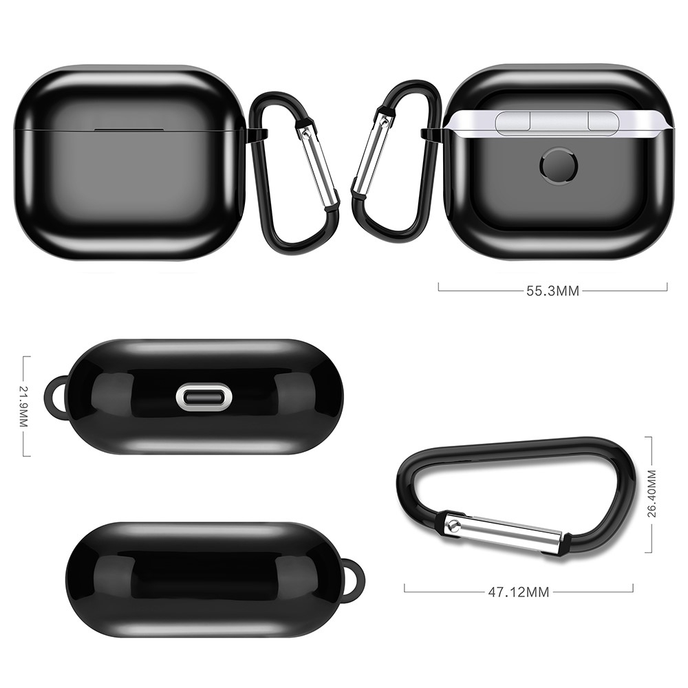 AirPods (3. Generation) Gummi Schutzhülle Abdeckung mit Karabinerhaken Metallic Look - Silber