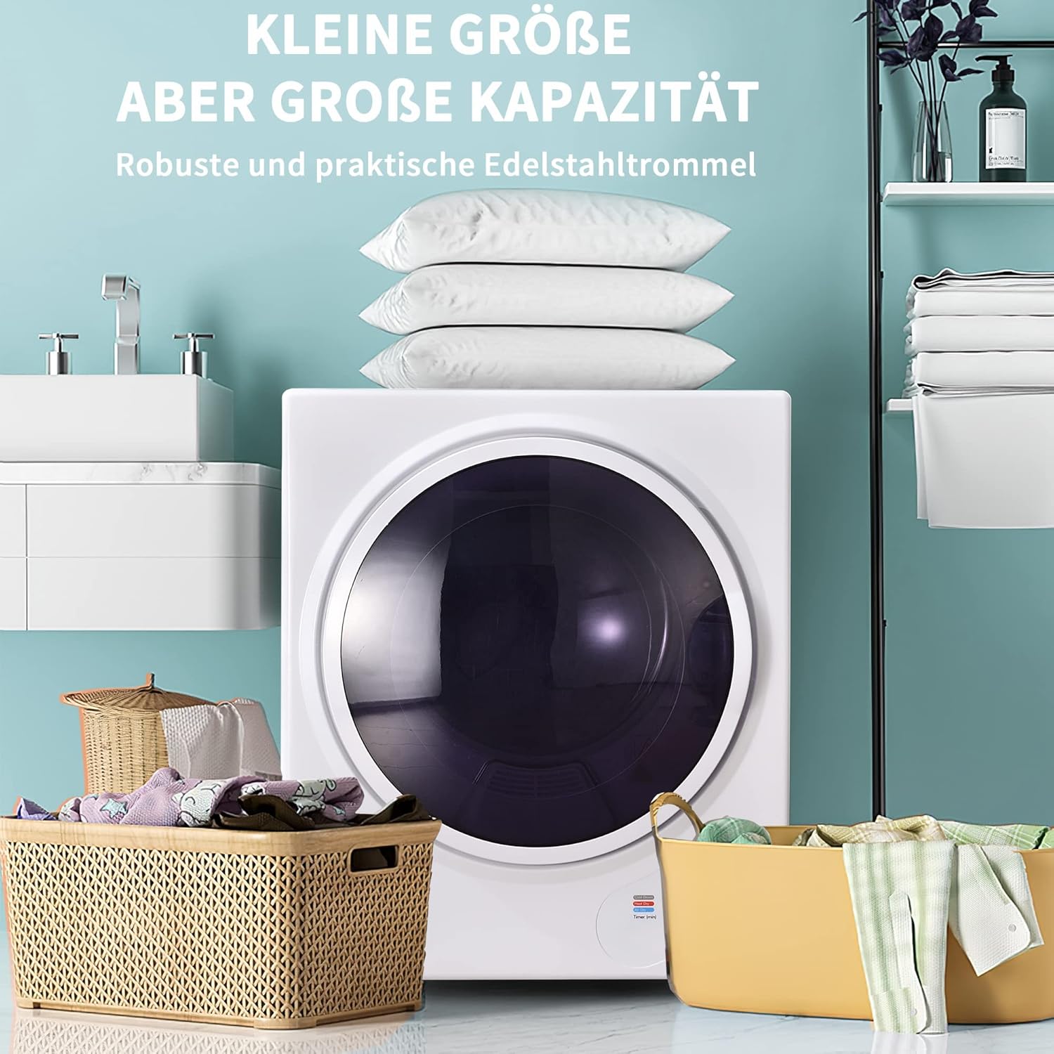 Merax Klein Wäschetrockner, Wandmontierbar Ablufttrockner, Ablufttrockner Wäschetrockner Trommelwaschtrockner, 200-Minuten-Timer|Doppelfilter|850w|2,5 kg, Weiß, 50x42x59cm