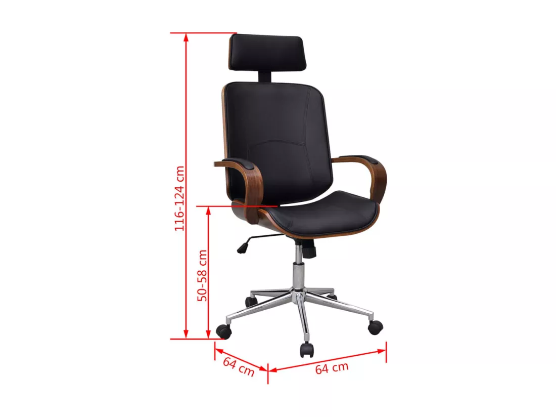 Chaise de bureau avec appuie-tête Bois cintré Similicuir