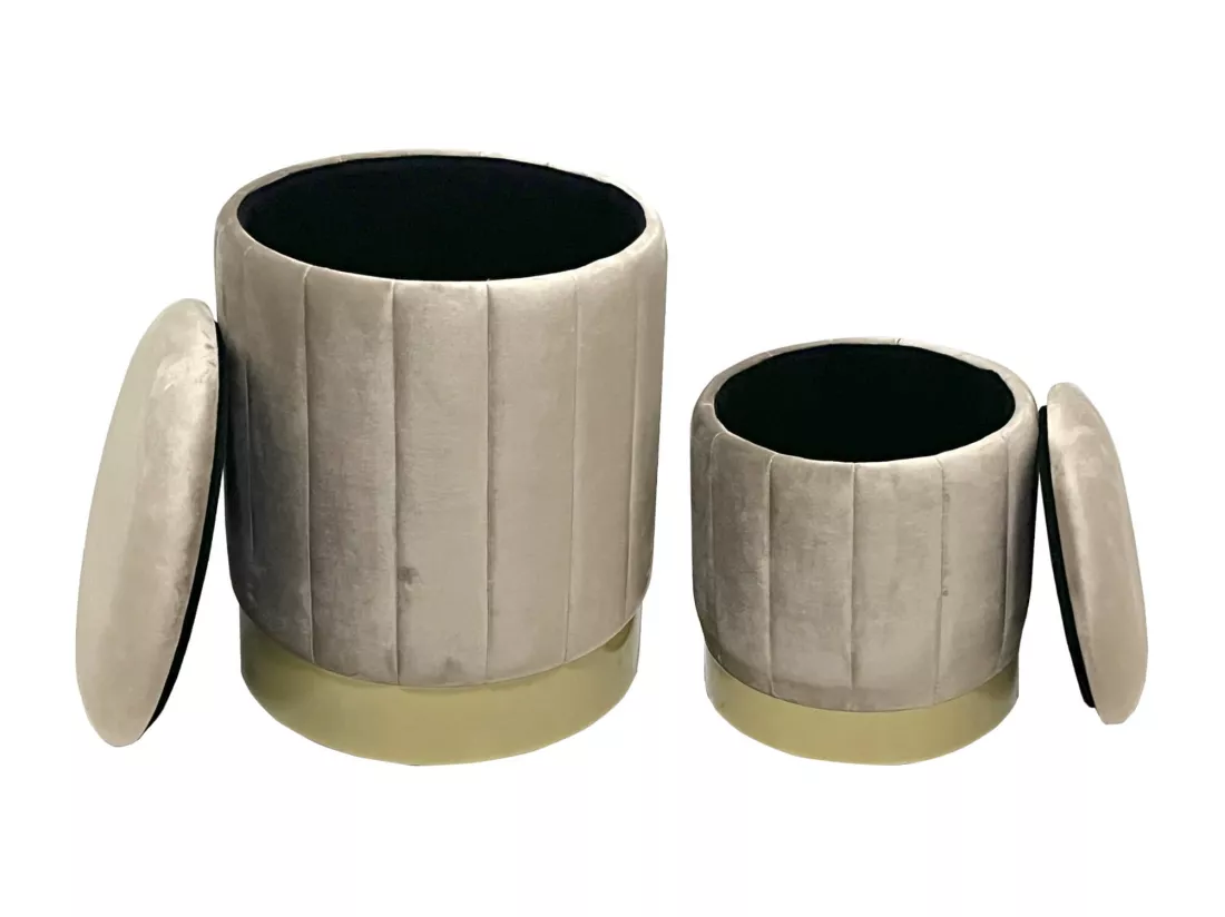 Lot 2 Pouf de Rangement Tabourets Velours Beige avec Base en Fer