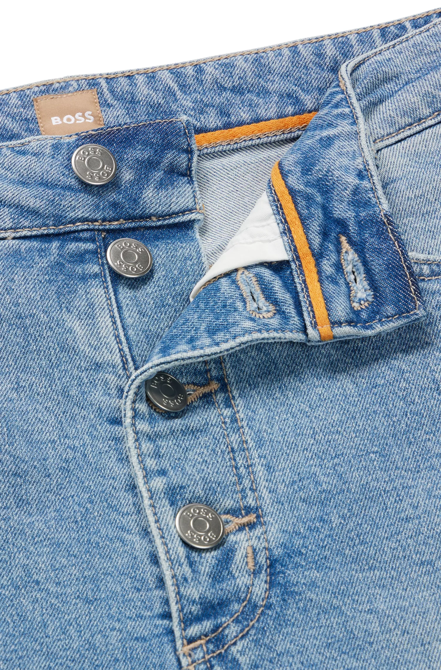 Calça jeans BOSS preta de cintura alta em denim elástico bicolor para maior conforto.