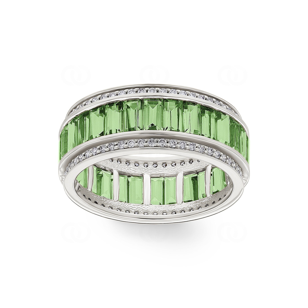 Ring 750/18 K Weissgold mit Peridoten & Diamanten 0.41 ct H/si