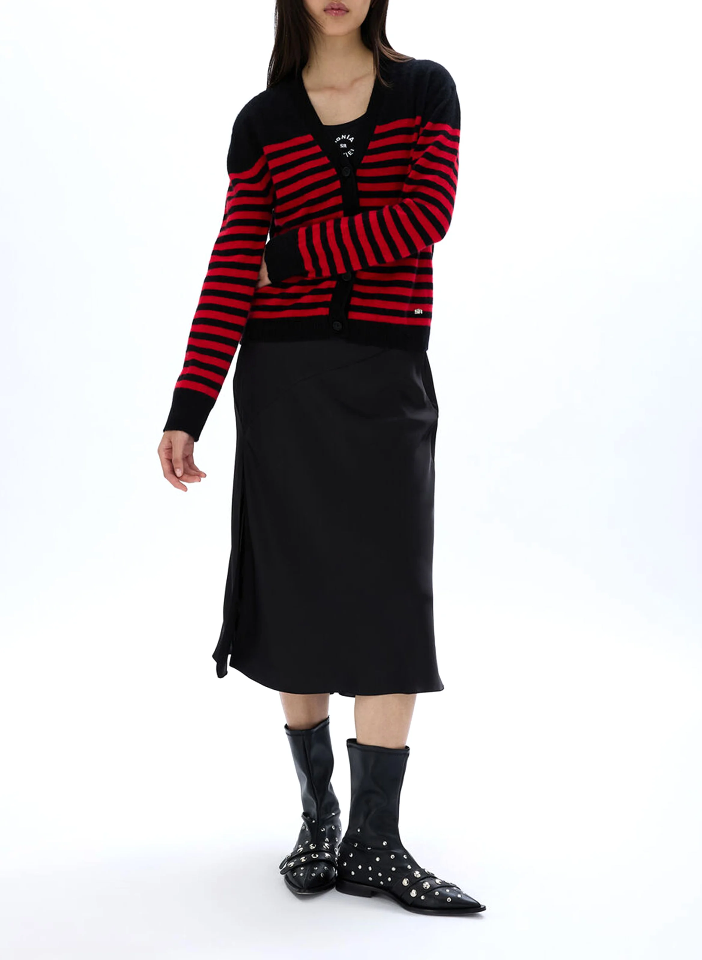 Cardigan droit col V en cchemire | Noir
