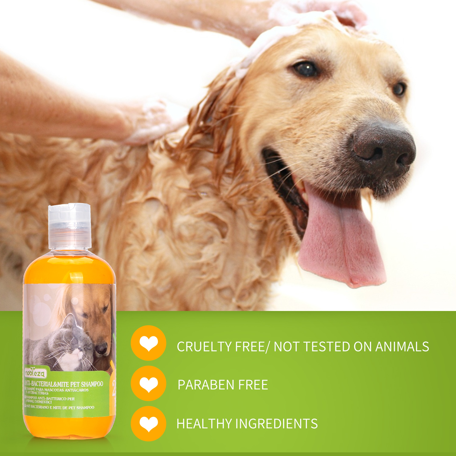 Nobleza – Shampoo antipulgas e ácaros para cães e gatos – Seguro e não irritante (250ml)