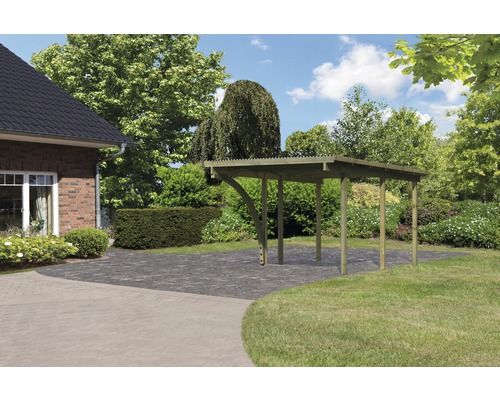 Enkele carport Karibu Eco 1B PVC panelen met 1 inrijboog zonder beslag 268x387 cm drukgeïmpregneerd