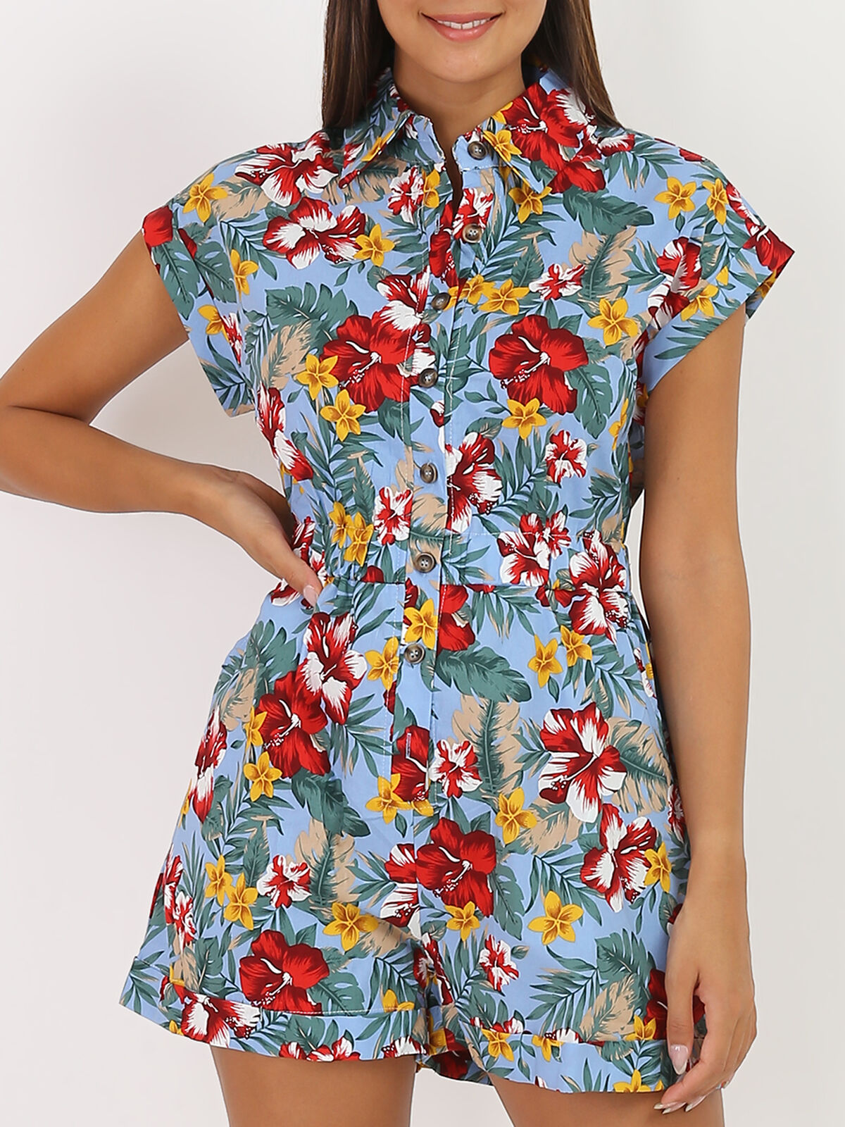 Combi-short à imprimé exotique- Bleu clair