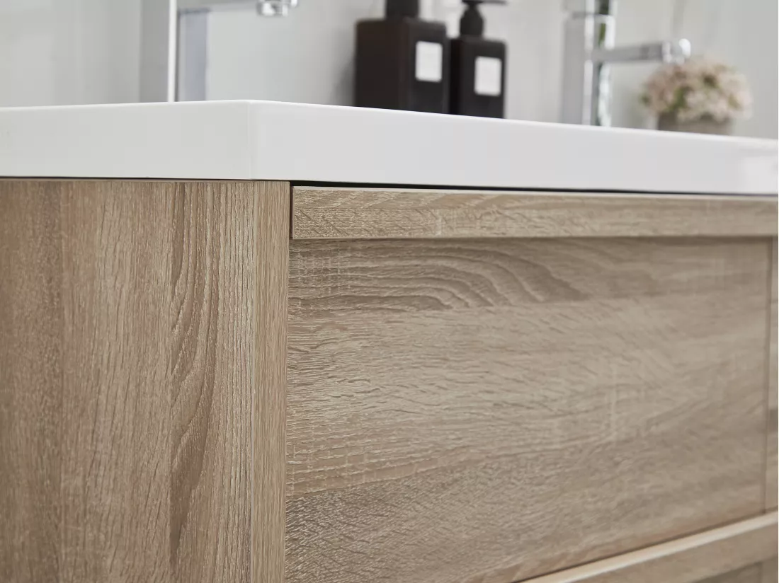 Meuble de salle de bain suspendu avec vasque à encastrer - Coloris naturel clair - 120 cm - QUADRA