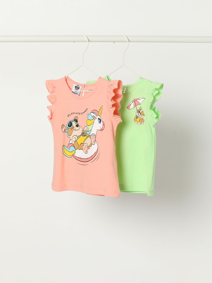 Pacote com 2 camisetas estampadas da Patrulha Canina - Nickelodeon - Pêssego
