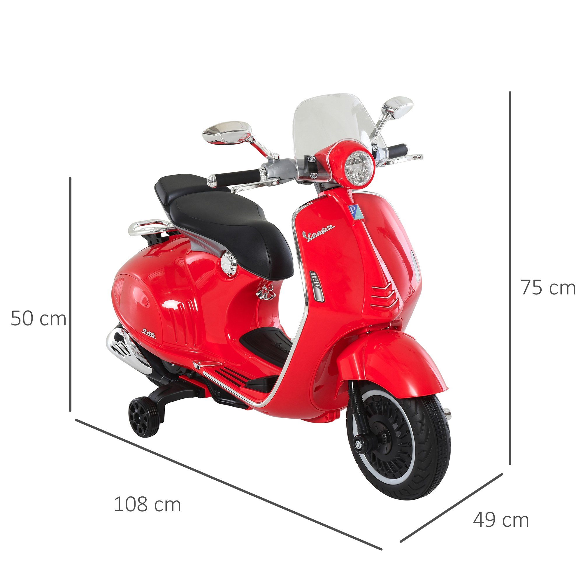 Motocicleta elétrica infantil HOMCOM com MP3, luzes e música, para crianças de 3 a 6 anos, em PP, branca, capacidade de carga de 30 kg (1 unidade), 108 cm (C) x 49 cm (L) x 75 cm (A)