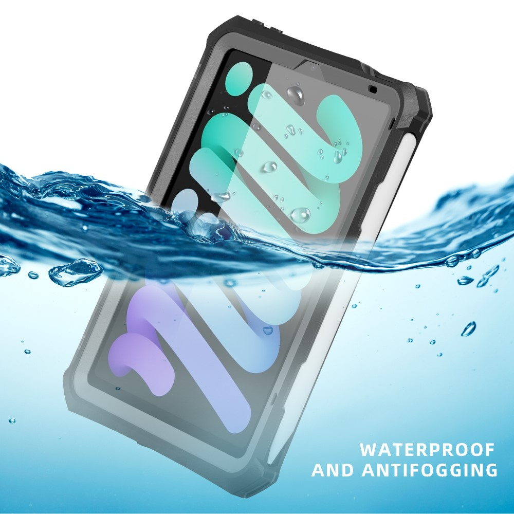 iPad Mini 7 (2024) / Mini 6 (2021) Wasserfeste Outdoor Schutz Hülle mit Kickstand Aufsteller (IP68) - Schwarz