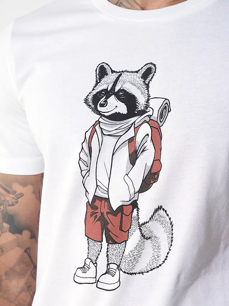 GREENBOMB T-Shirt GUIDE ANIMAL RACCOON HIKE weiss