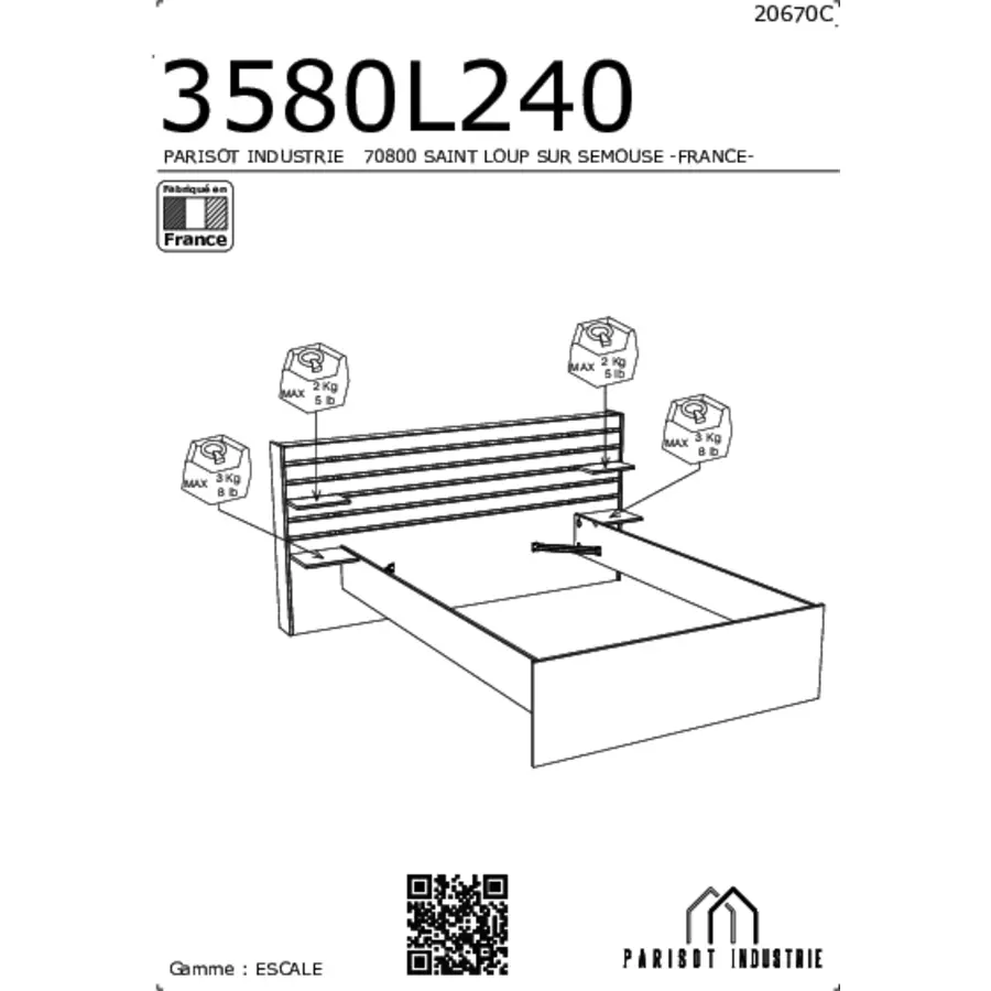 Parisot Stauraumbett Escale 2 140x200 Japanische Eiche Japanische Eiche Nachbildung