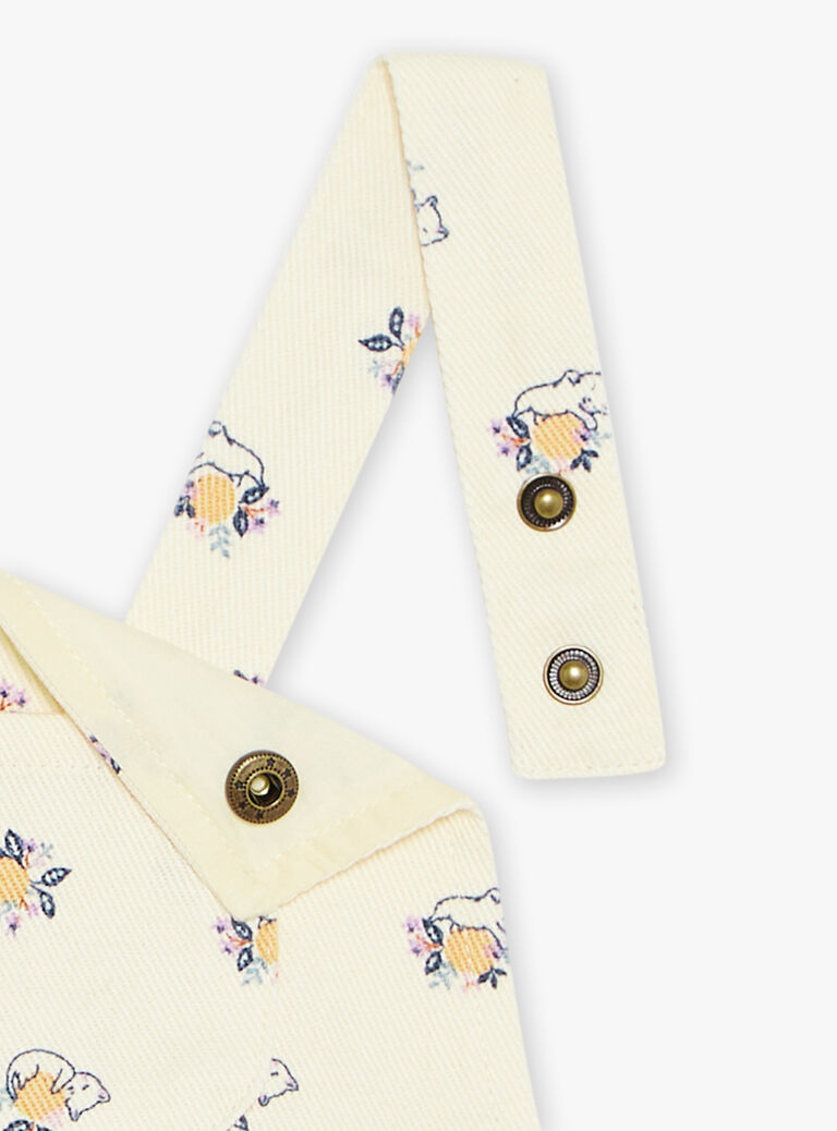 Chasuble vanille en twill à chats et fruits
