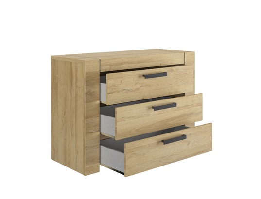 TERRE DE NUIT - Commode 3 tiroirs avec poignées en métal bois clair