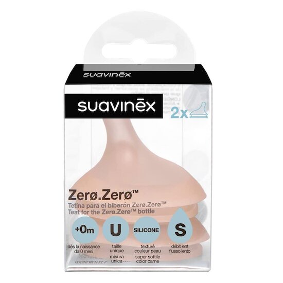 Lot de 2 tétines anti-colique pour biberon ZERØ.ZERØ   Débit lent   de               Suavinex