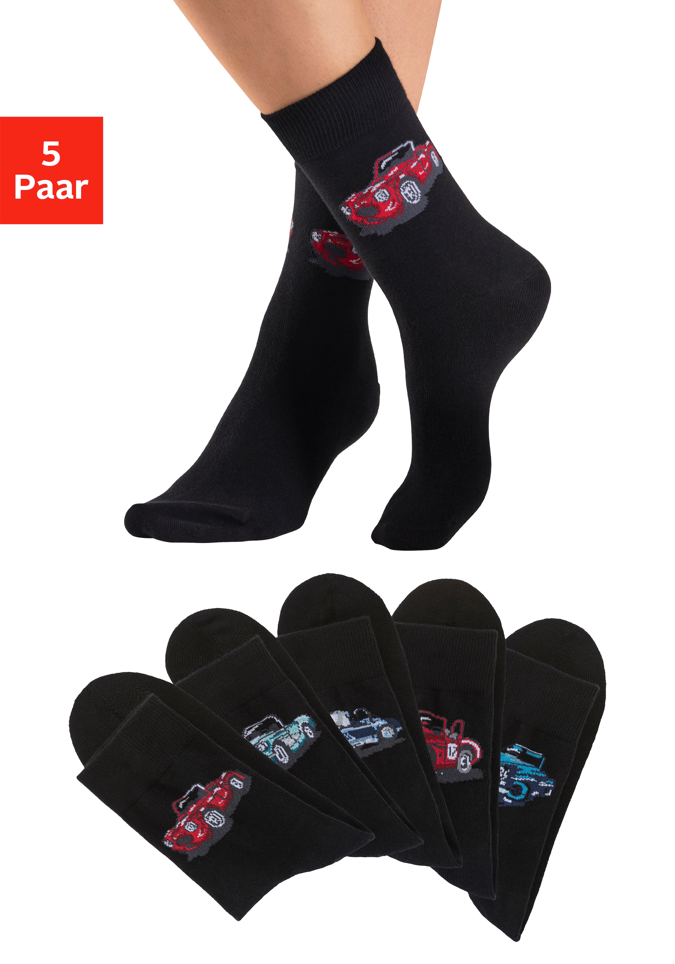 H.I.S Freizeitsocken Packung, 5 Paar tlg. mit eingestrickten Motiven
