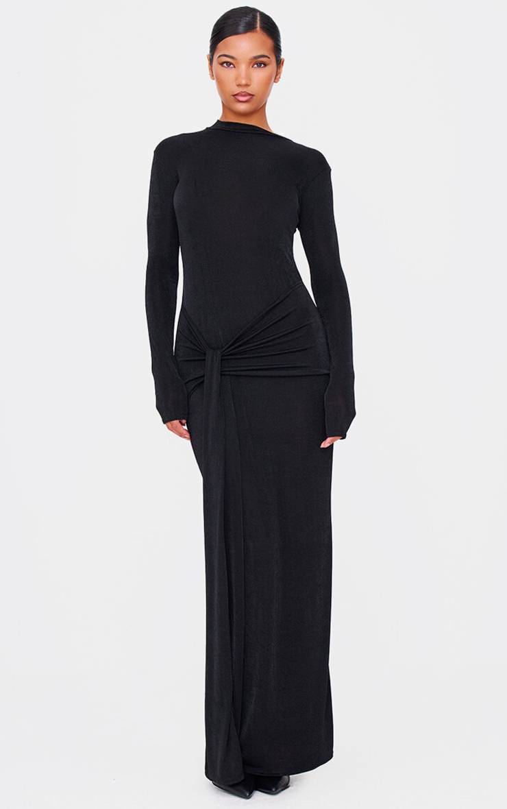 Noir Robe Longue Portefeuille En Acétate Satiné