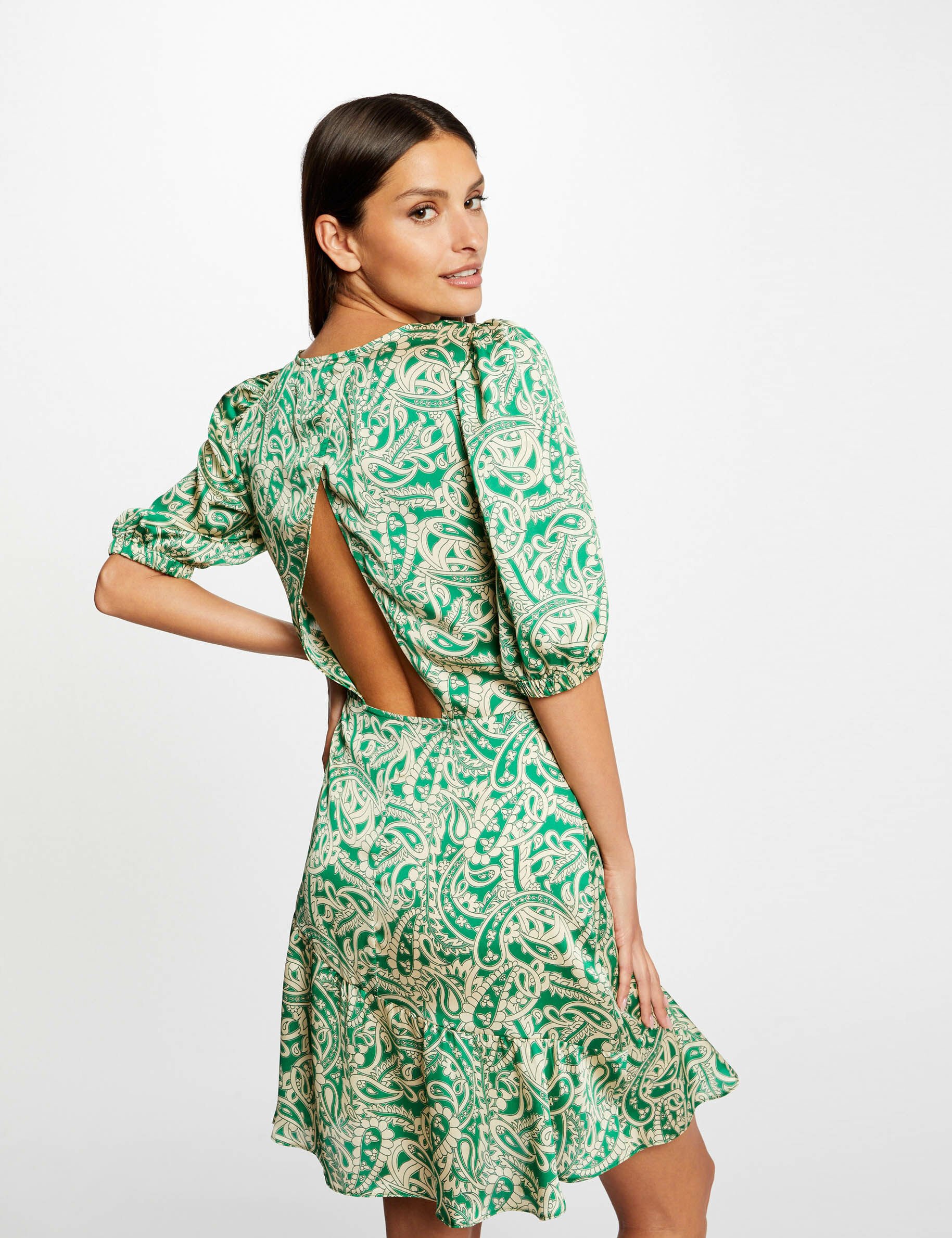 Robe cintrée dos ouvert satin imprimée multico femme - multico
