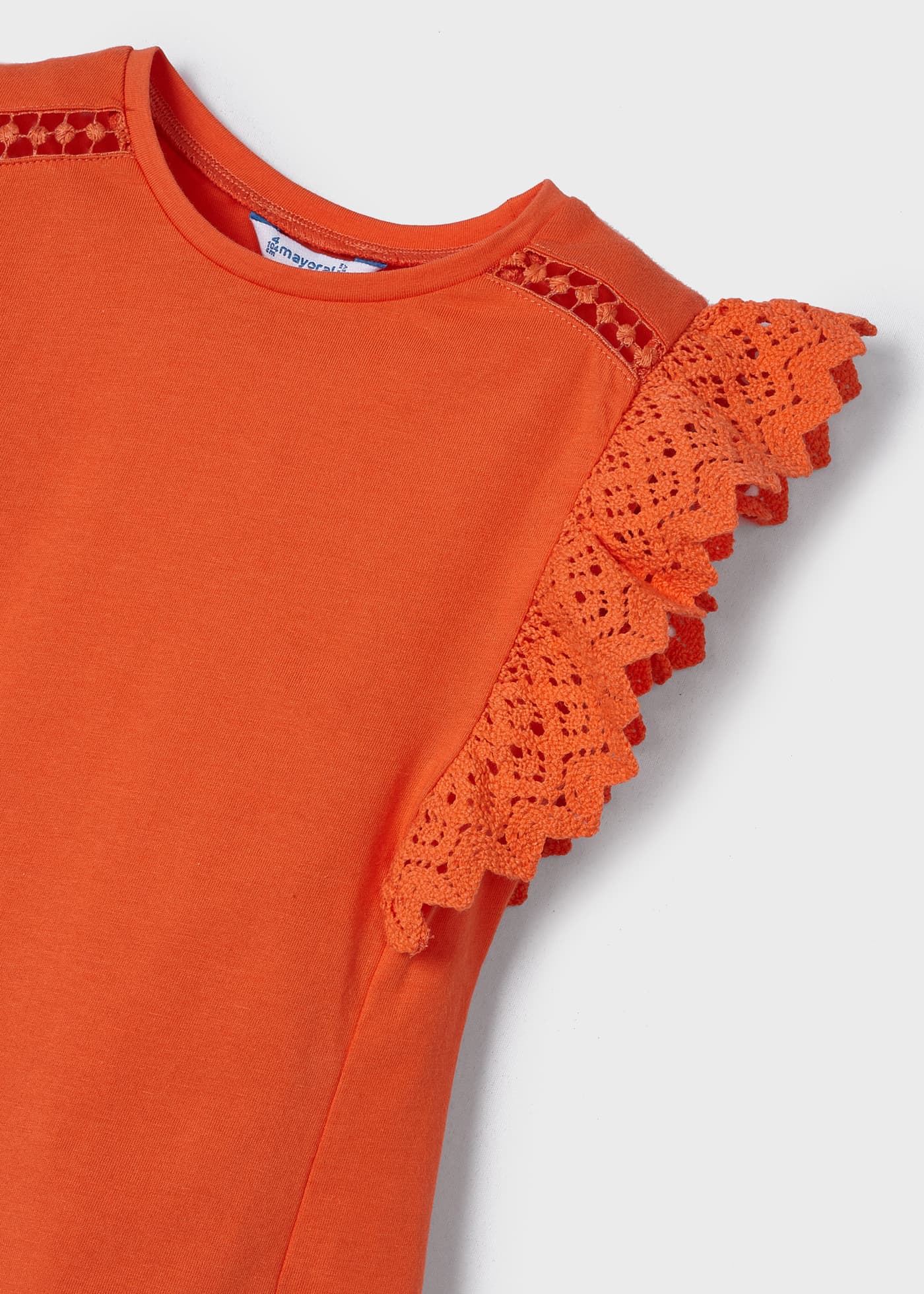 Camiseta de algodão de manga curta com babados para meninas
