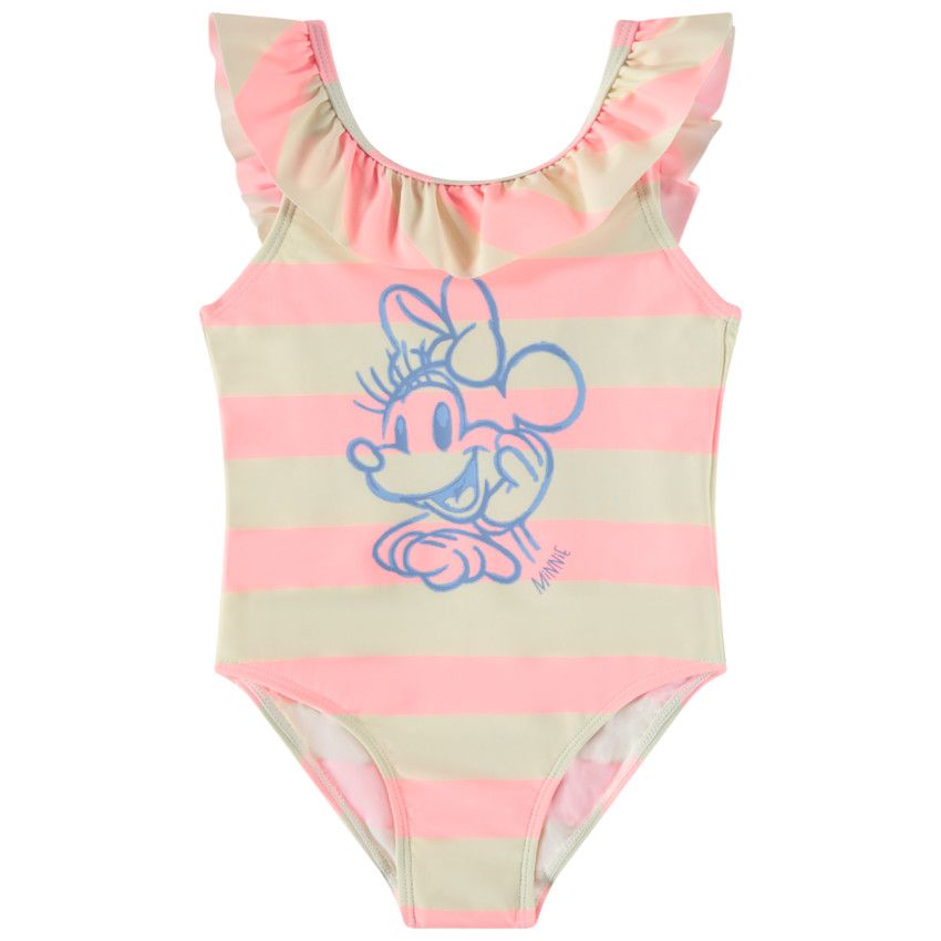 Maillot de bain 1 pièce rayé Minnie Disney pour bébé fille - Ecru