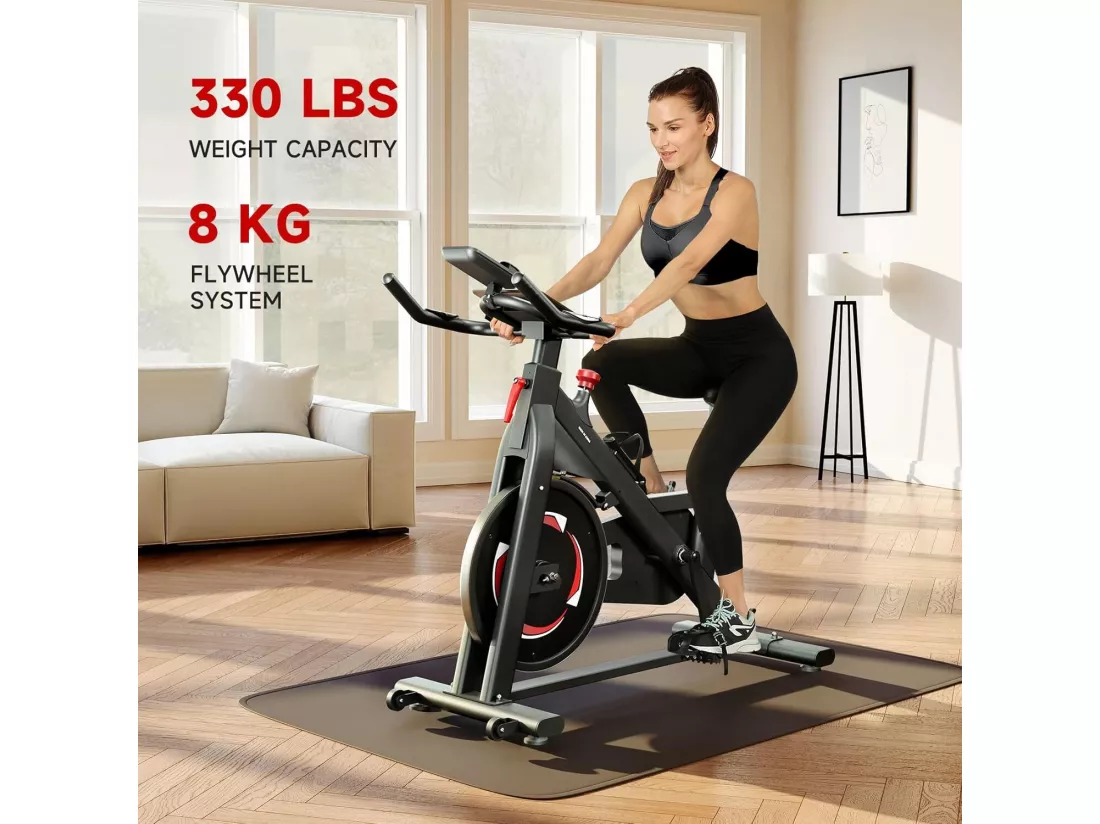 Vélo d'Appartement DripeX, vélo spinning avec roue d'inertie 8Kg, avec Siège Réglable et Moniteur LCD, capteur fréquence cardiaque