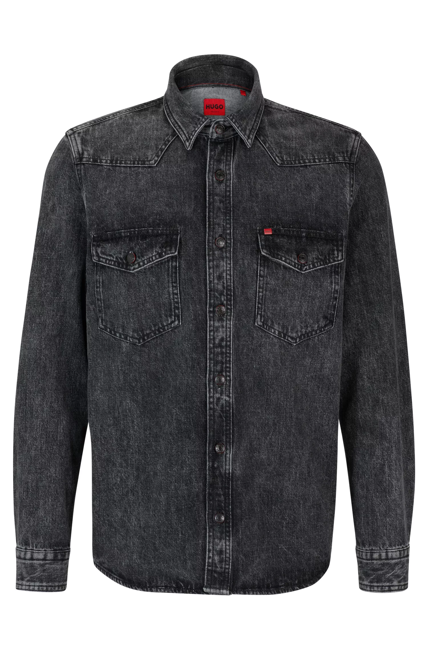 Camisa HUGO vermelha de corte relaxado em denim índigo