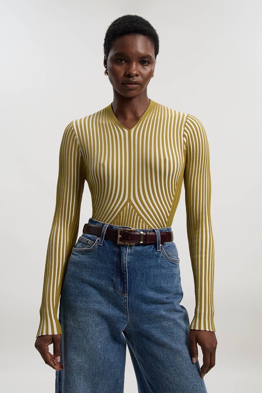 KarenMillen Haut tricoté ajusté à manches longues à rayures