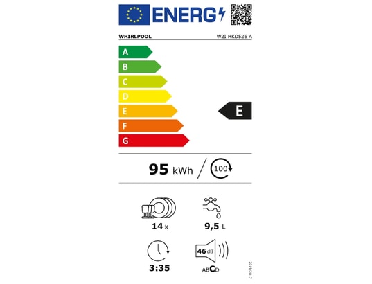WHIRLPOOL - Lave vaisselle tout integrable 60 cm W2IHKD526A, 14 couverts, 9 programmes, 46 db