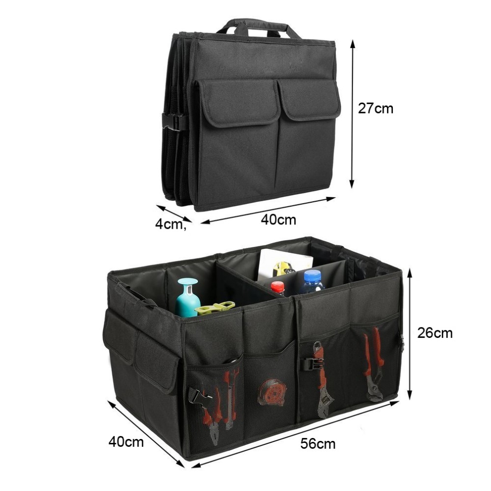 (56x40cm) Auto Kofferraumbox Organizer Tasche mit Tragegriffe - Schwarz