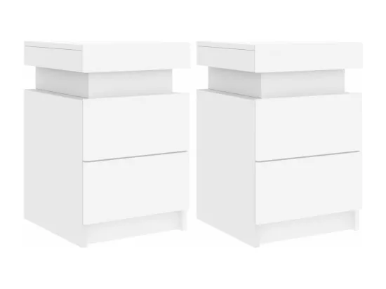 Tables de chevet avec lumières LED 2 pièces blanc 35x39x55 cm