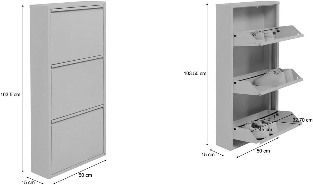 Kare Design Schuhschrank Caruso, Creme, 104x50x15 cm, Schuhkipper, Schuhablage, mit 3 Klappen, für 6 Paar Schuhe, Schmal, Platzsparend, Hoch, Eingangsbereich, Cremefarben