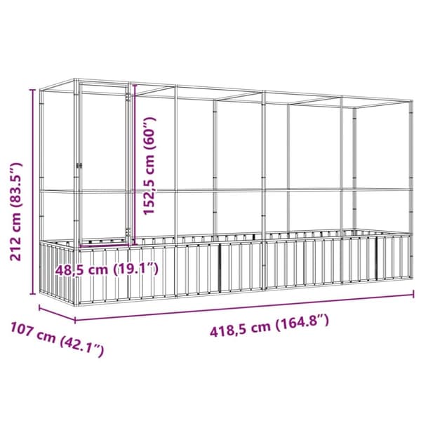 vidaXL Voliere med forlengelse sølv 418,5x107x212 cm stål