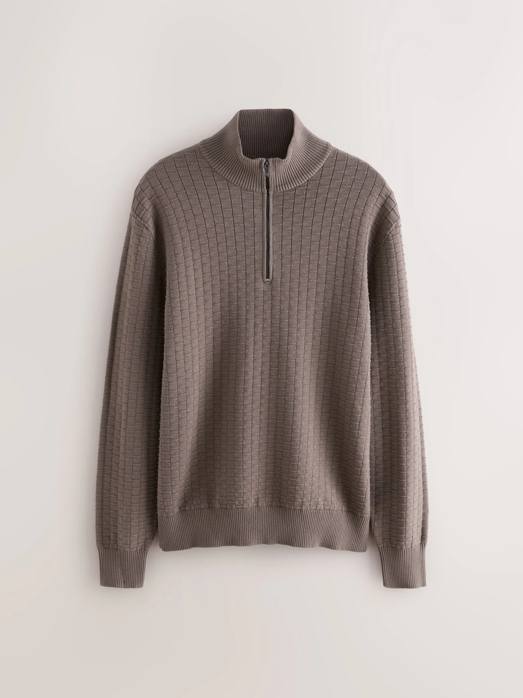Truffelbruin - Regular Fit Premium Kwart Rits Hals Trui
