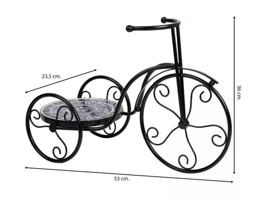 Support de pot de fleurs vélo en mosaïque et métal noir 53x23.5x36h