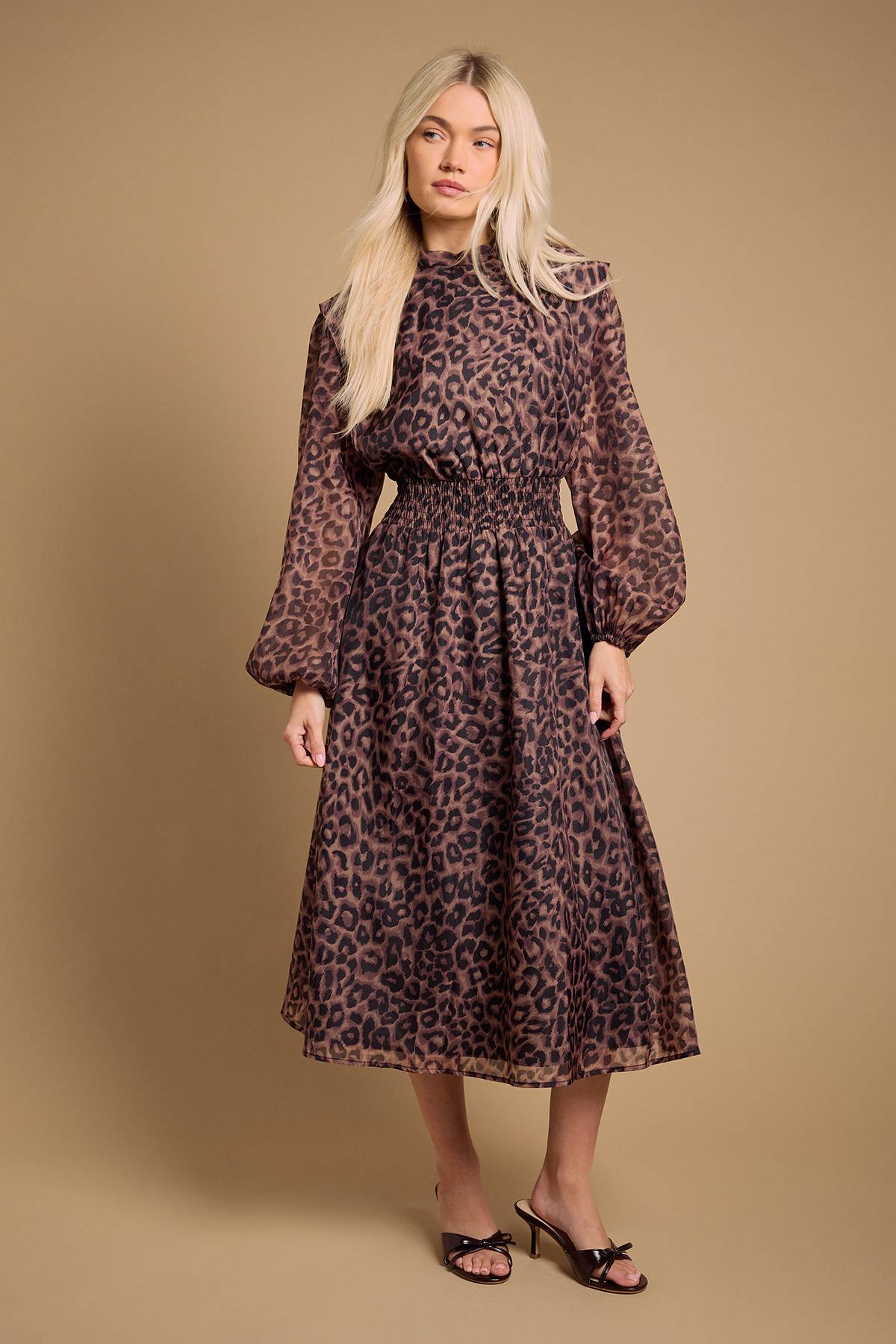 Oasis Robe Midi en Organza Floral à Taille Froncée